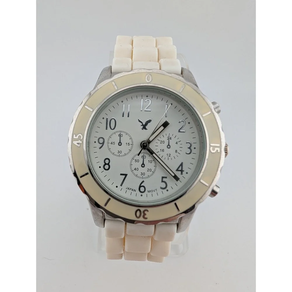 American Eagle Outfitters Watch Women 36mm Case White Silicone Band- New Battery